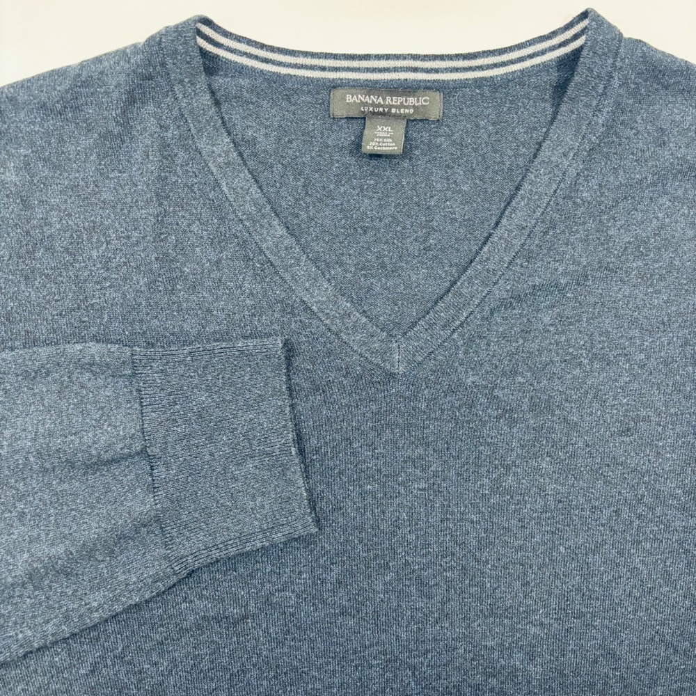 Banana Republic Luxury Blend Pullover Sweater VNeck Dark Blue Cashmere Blend XXL